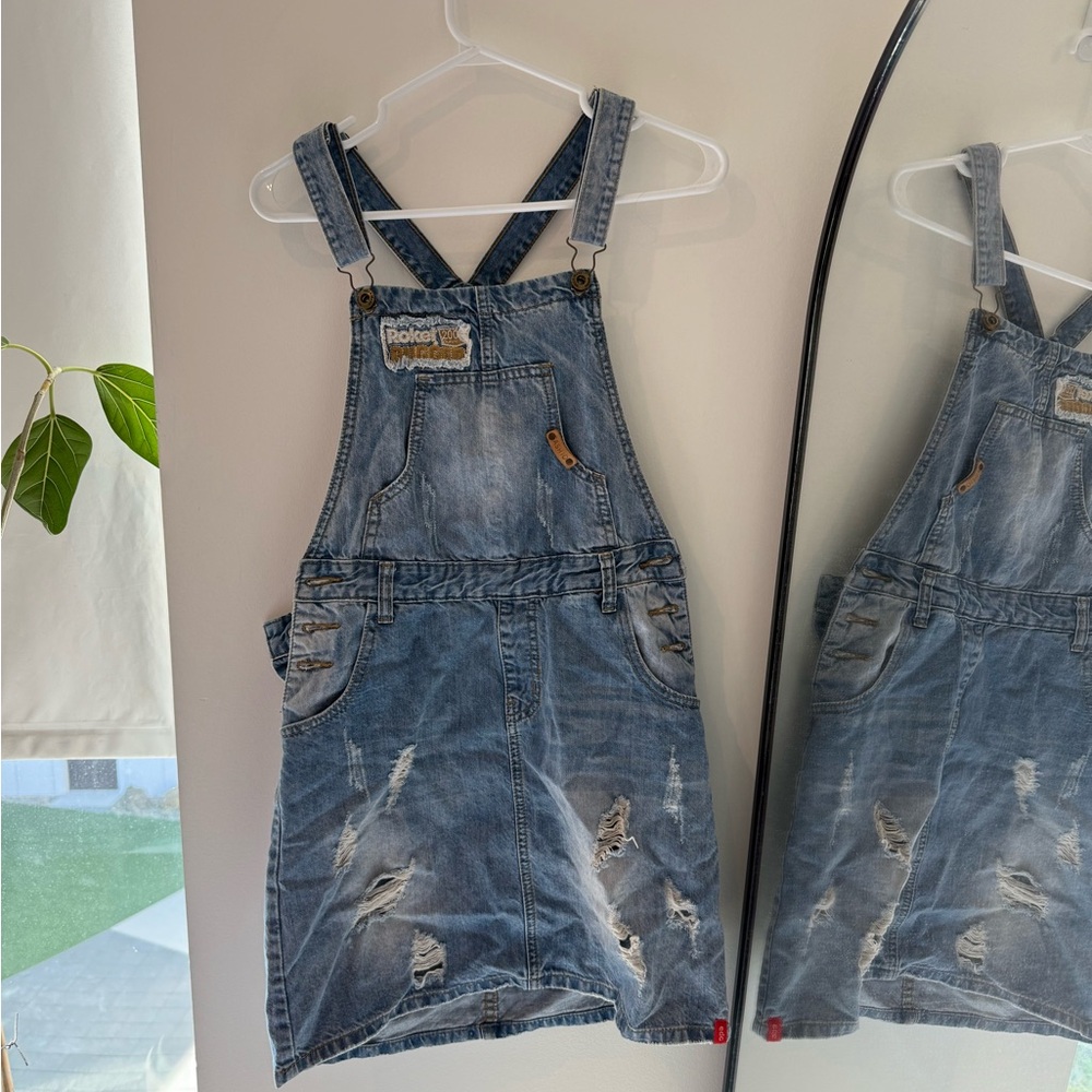 Blue Denim Overall Midi Skirt